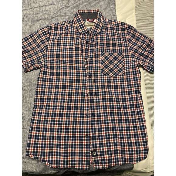 BOSTON TRADERS-MEN PLAID BUTTON DOWN SIZE SMALL-PERFECT CONDITION-RED BLUE WHITE - Picture 1 of 7